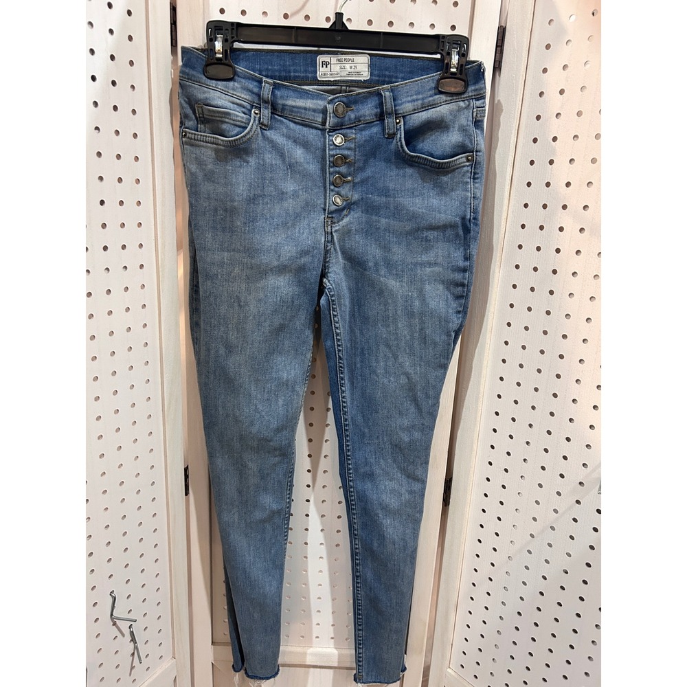 Free People High Rise Button Fly Skinny Jeans Medium Wash Size W 29